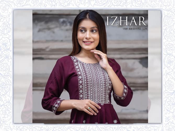Izhar 01 New Heavy Ethnic Wear Rayon Printed Long Designer Kurti Collection